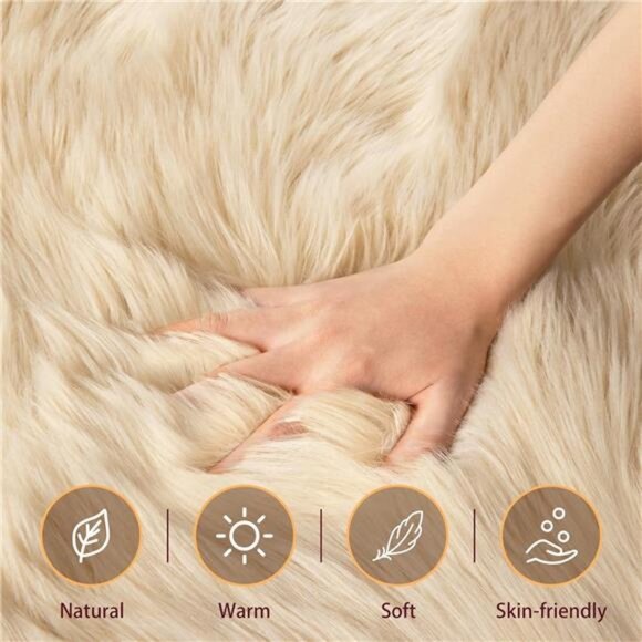 Faux Sheepskin Rugs Soft Faux Fur Rugs Beige Fluffy Rugs Chair Couch Cover Fuzzy - Picture 3 of 7